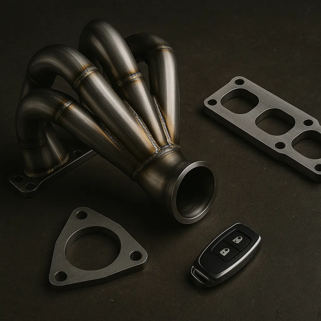 Collettore di scarico artigianale con flange custom per elaborazioni Abarth