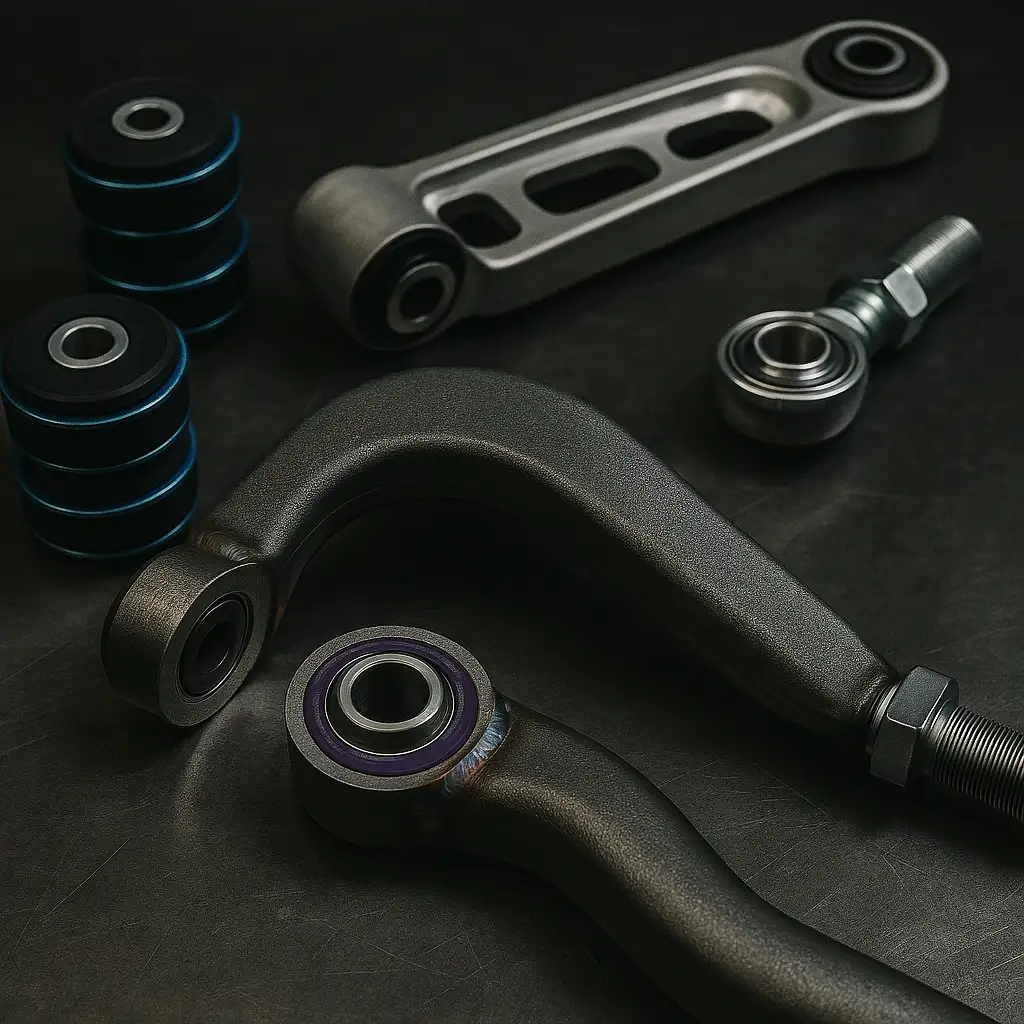 Componenti racing Abarth: uniball, bracci rinforzati e silent block sportivi