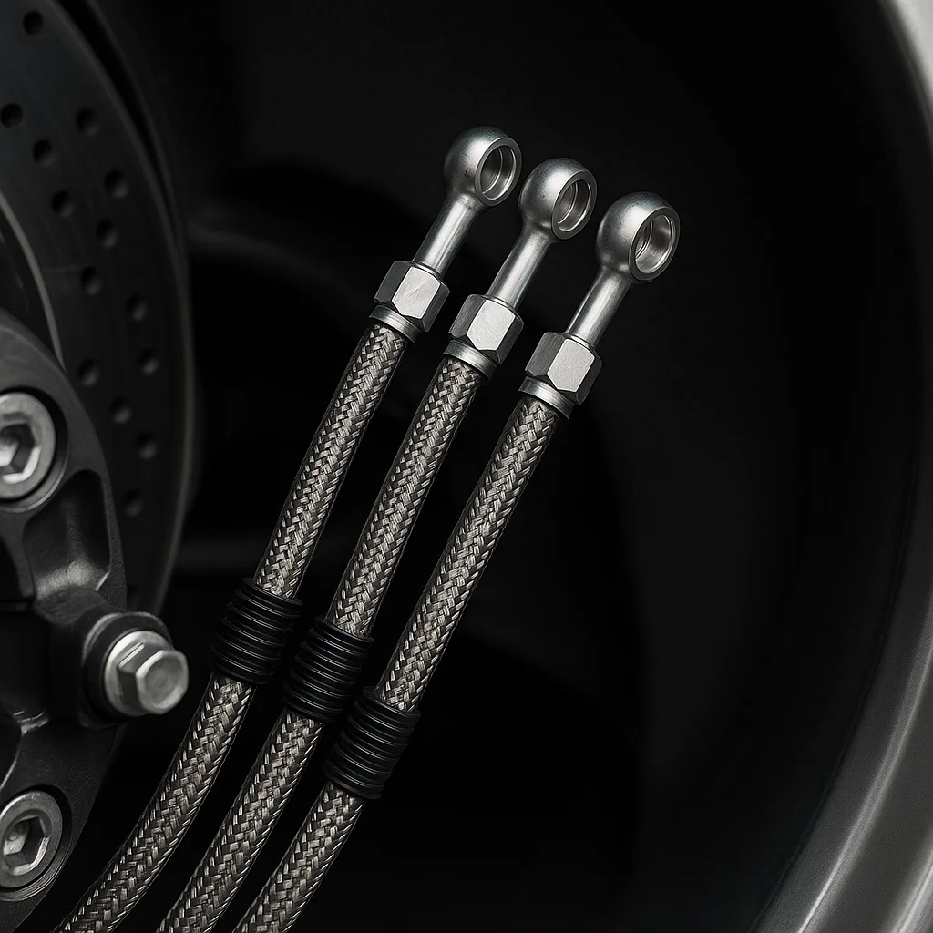 Tubi freno aeronautici in treccia d’acciaio per impianti frenanti Abarth